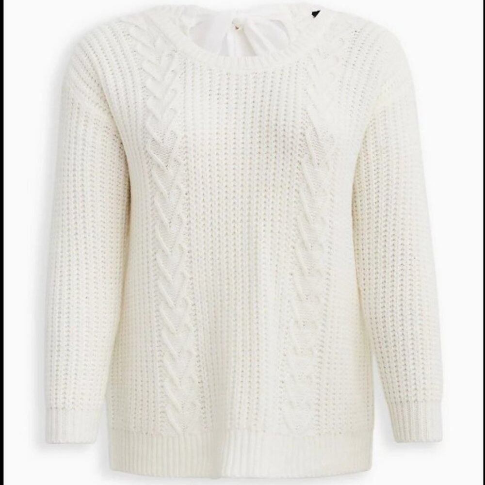 NWT TORRID Ivory Open-Back Tie-Bow Cable Knit Sweater
